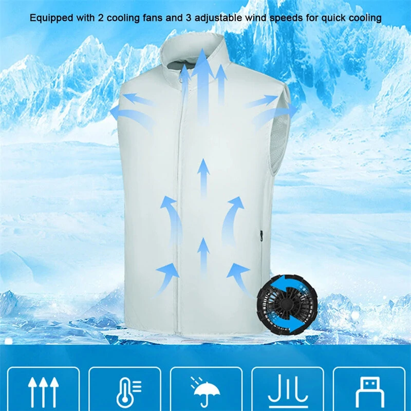 (image for) TENGOO Air Conditioning Clothing Vest 3-Gears Wind Speeds Sun Protection Cooling Vest USB Charging Continuous Cooling Jacket with Two Fans for Summer High Temperature Operation