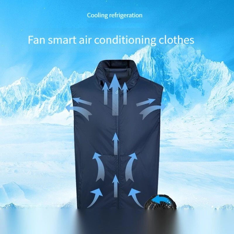 (image for) TENGOO Air Conditioning Hooded Vest Three Wind Speeds Heatproof Cooling Clothing USB Charging Sun Protection Continuous Cooling Jacket with Two Fans for Summer High Temperature Outdoor Work